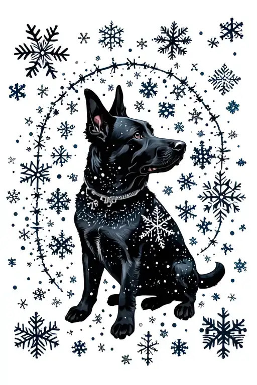 canis major constellation made of snowflakes inside a dog silhouette tattoo design idea