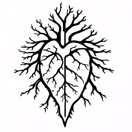 I kind of thought that the root comes out of the whole heart and the cross is in the middle of it in the shape of veins tattoo design idea