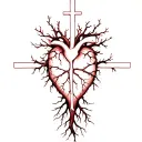 I kind of thought that the root comes out of the whole heart and the cross is in the middle of it in the shape of veins tattoo design idea