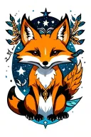A main plan fox, in secondary a symbol astrological sign scorpion, and stars of the sky tattoo design idea