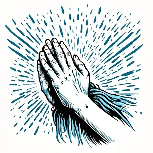 Hands praying in the rain tattoo design idea