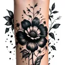 A full forearm shaded black with tiny flower shapes peeking through  tattoo design idea