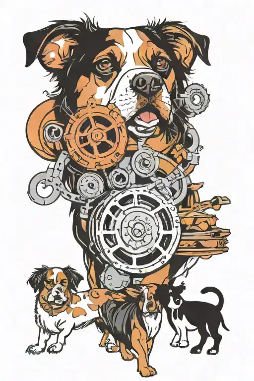 A creative movie reel design incorporating various dog breeds in a neotraditional style tattoo design idea