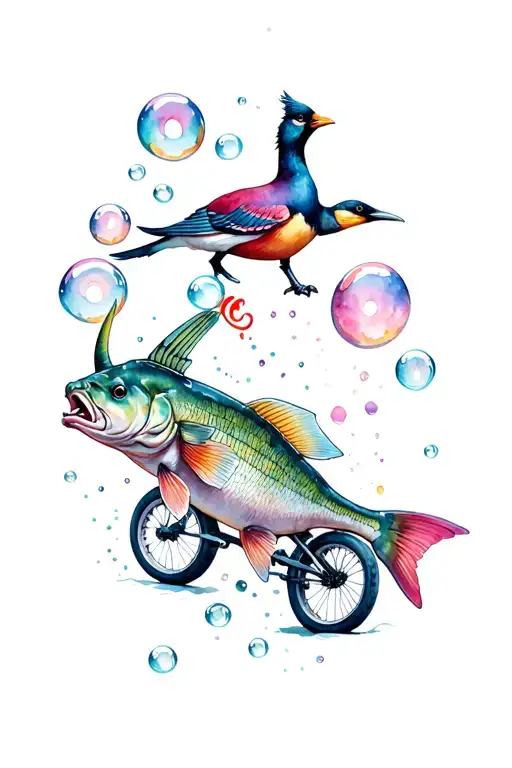 donut, bubbles, triceratops, loon, cardinal, bass, crappie, bike tattoo design idea