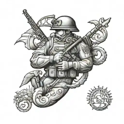 US Marine Protecting Garden Earthly Delights tattoo design idea