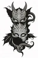 henna mask split in half with dragon in middle tattoo design idea