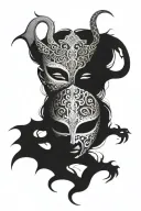 henna mask split in half with dragon in middle tattoo design idea