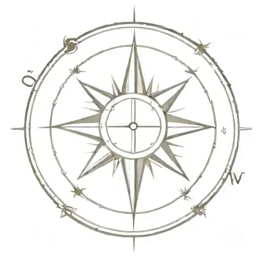 A minimalist design of a compass with a church silhouette in the center, representing your love for discovering new places and your faith tattoo design idea