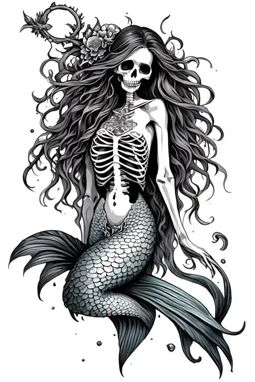 mermaid siren evil skeleton tattoo design idea