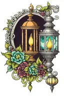 lantern with peridot and alexandrite gemstones tattoo design idea