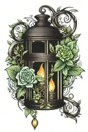 lantern with peridot and alexandrite gemstones tattoo design idea