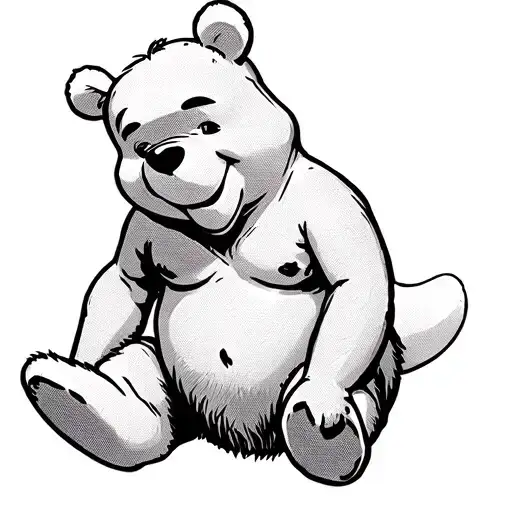 winnie the pooh sitting shirtless tattoo design idea