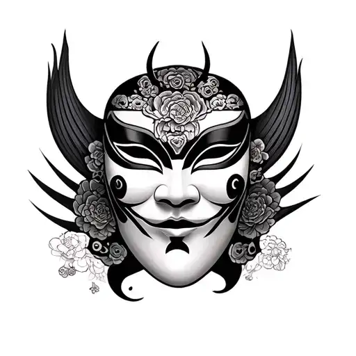 Japan kabuki mask tattoo design idea