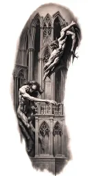 demons trapped in a cathedral realism tattoo design idea