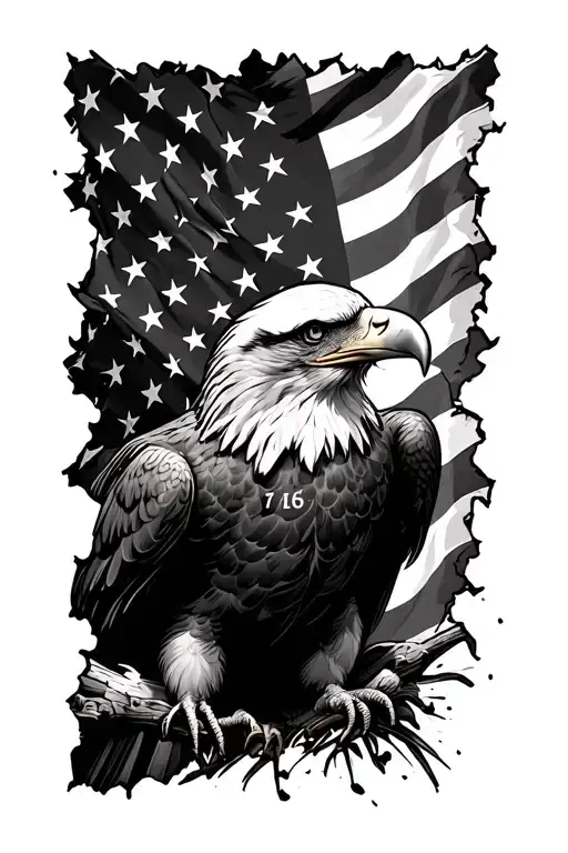 Bald eagle torn American flag with 1776 tattoo design idea