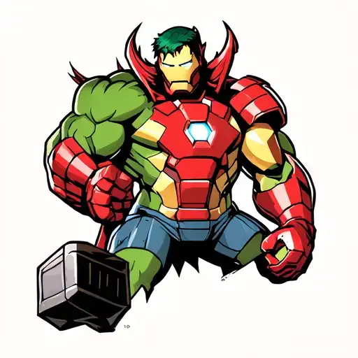 Thor hammer hulk iron man tattoo design idea