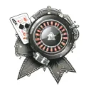 A roulette wheel with the ball landing on the client's lucky number, surrounded by a deck of cards and poker chips tattoo design idea