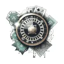 A roulette wheel with the ball landing on the client's lucky number, surrounded by a deck of cards and poker chips tattoo design idea