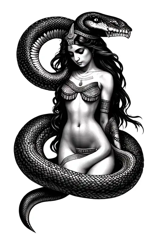 Maat with Apophis (woman is entwined with an evil snake) tattoo design idea