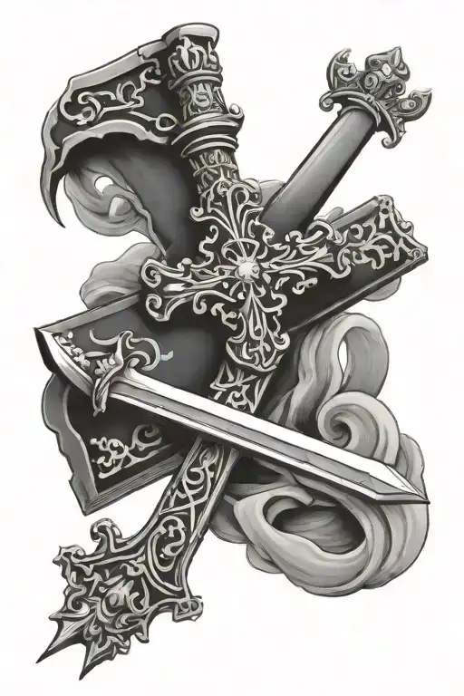 Bible and sword tattoo design idea