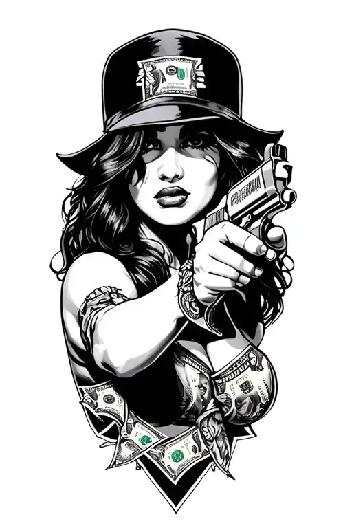 stripper with money gun tattoo design idea