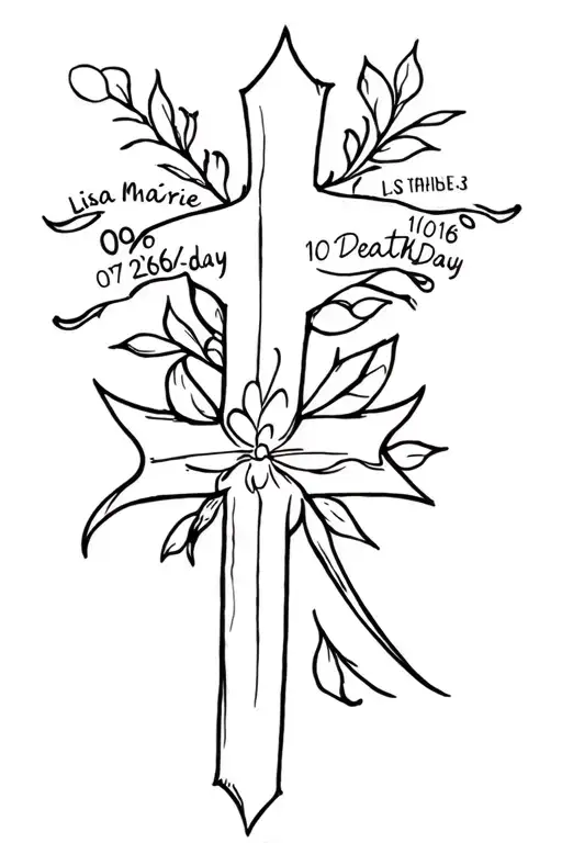 Cross shaped memorial tattoo for my mom that has name "Lisa Marie", birthday "10/26/69" and deathday "07/22/16" tattoo design idea