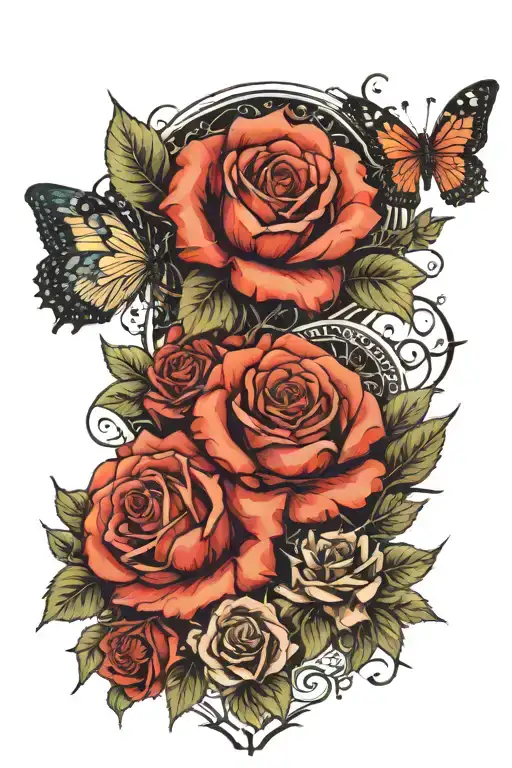 life death angel roses butterfly tattoo design idea