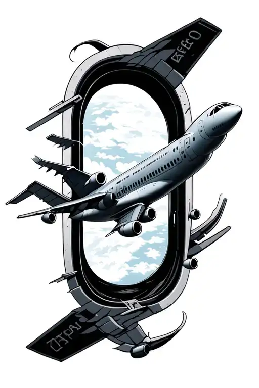 Airplane through plane window looking tattoo design idea