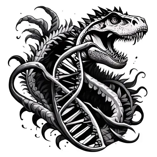 Dong Son tribal tattoo design featuring DNA double helix and dinosaur motifs. tattoo design idea