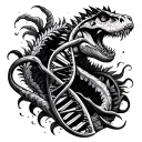 Dong Son tribal tattoo design featuring DNA double helix and dinosaur motifs. tattoo design idea