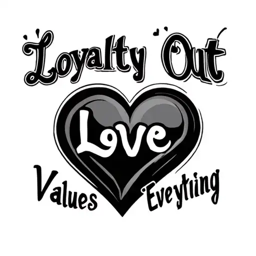 "Loyalty Out Values Everything" The word love with the O as a heart tattoo design idea