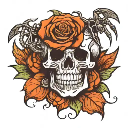 Skull with rose and a spider tattoo design idea