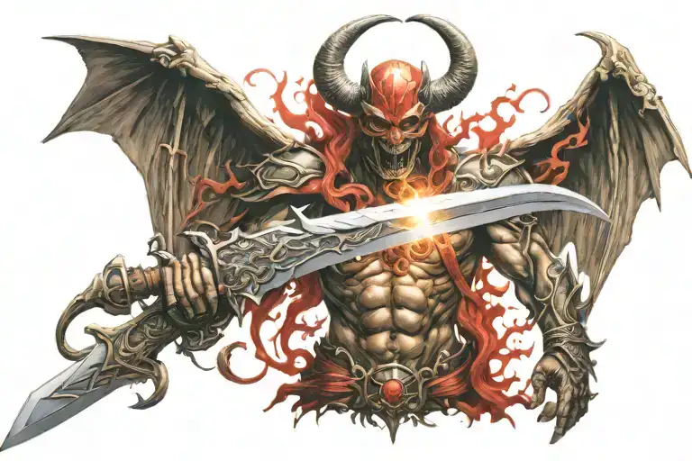 God Devil Angel Demon Sword tattoo design idea