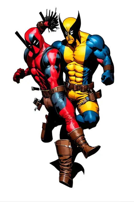 Deadpool and Wolverine fighting tattoo design idea