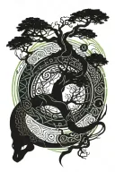 yggdrasil tree sorrounded by Jörmungandr eating his own tail like Uroborus with aztec motifs and style tattoo design idea