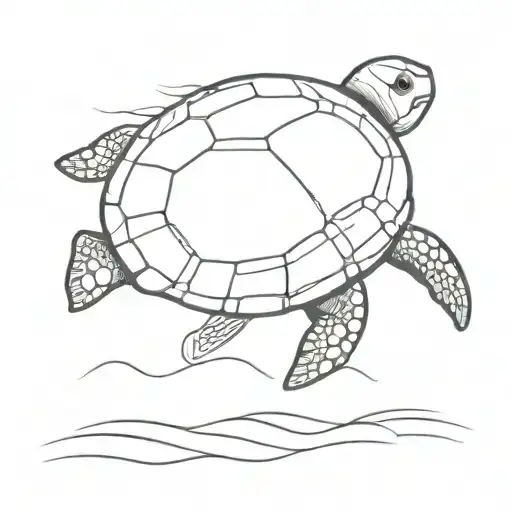 olive ridley baby turtle walking towards ocean, birds eye view, four legs tattoo design idea