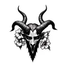 devil with hollyhocks on the horns tattoo design idea