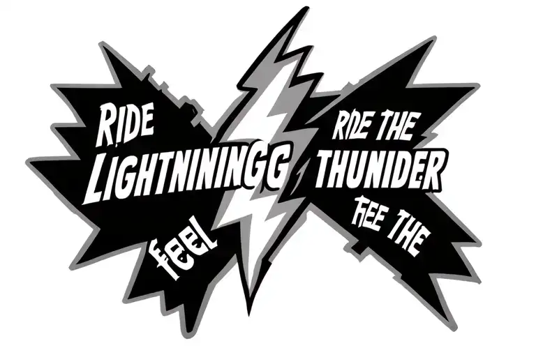 one thunder bolt on each side of the saying "ride the lightning feel the thunder" tattoo design idea