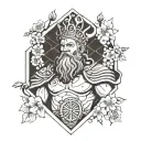 King Neptune statute with cherry blossoms, orange blossoms, and buckeyes tattoo design idea