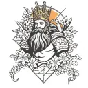 King Neptune statute with cherry blossoms, orange blossoms, and buckeyes tattoo design idea