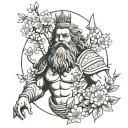 King Neptune statute with cherry blossoms, orange blossoms, and buckeyes tattoo design idea