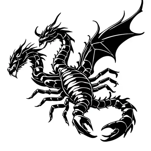 Scorpion and dragon flying tattoo design idea
