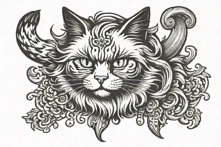 long haired cat standing proudly fluffy tail tattoo design idea