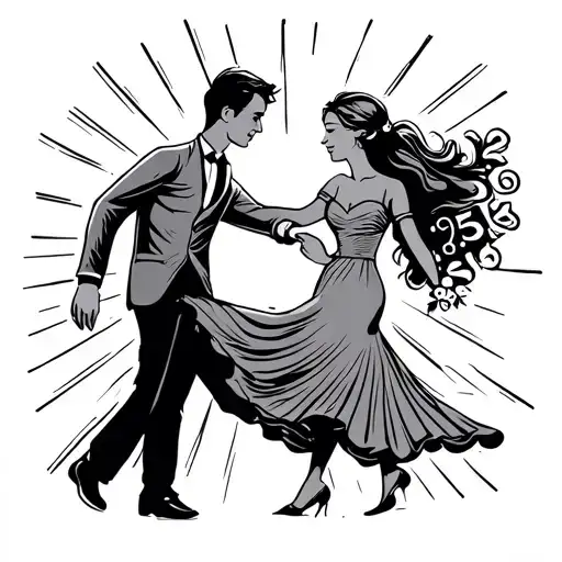 couple dancing in the sunshine with wedding date tattoo tattoo design idea