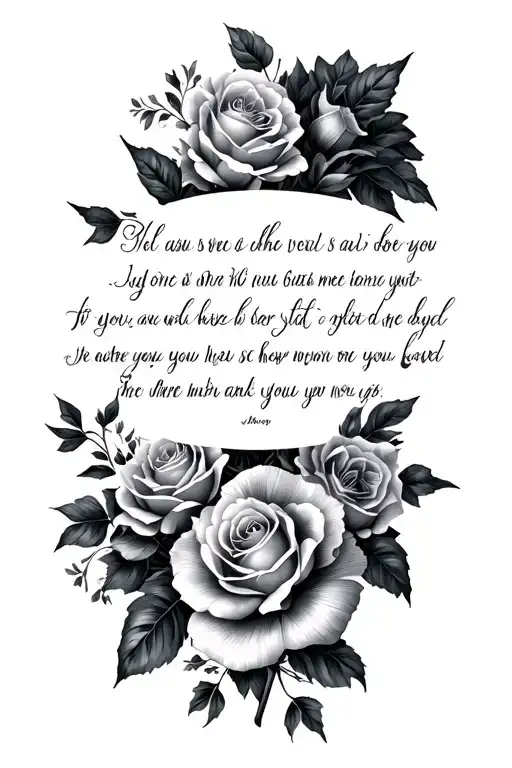 half sleeve Bible verse with carnations and roses tattoo design idea