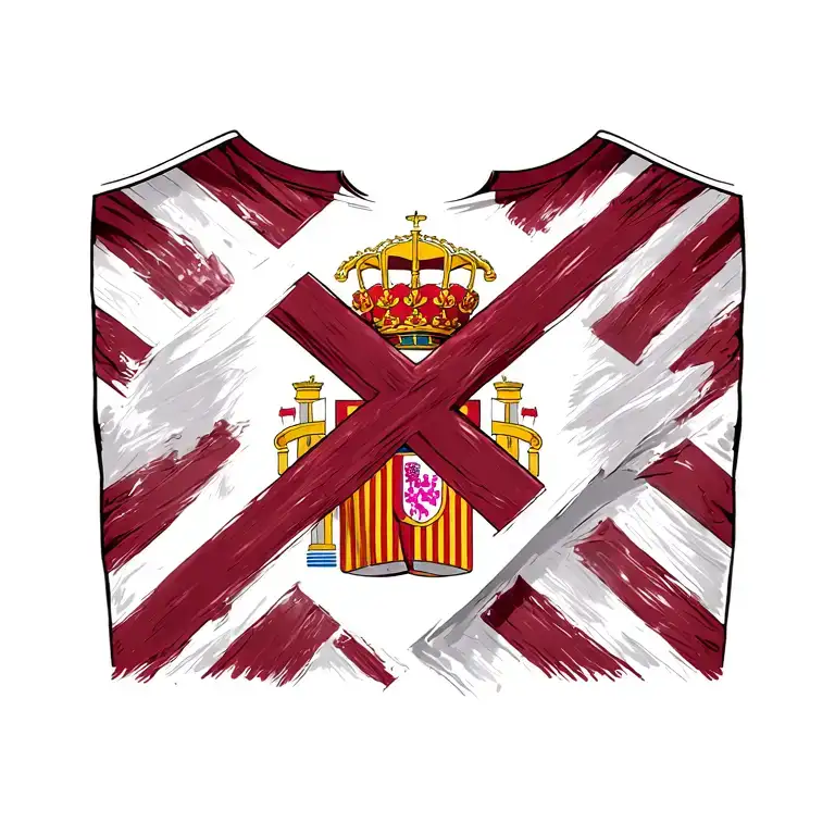 tattoo on the chest of the Spanish flag and that a diagonal divides it and is the burgundy cross tattoo design idea