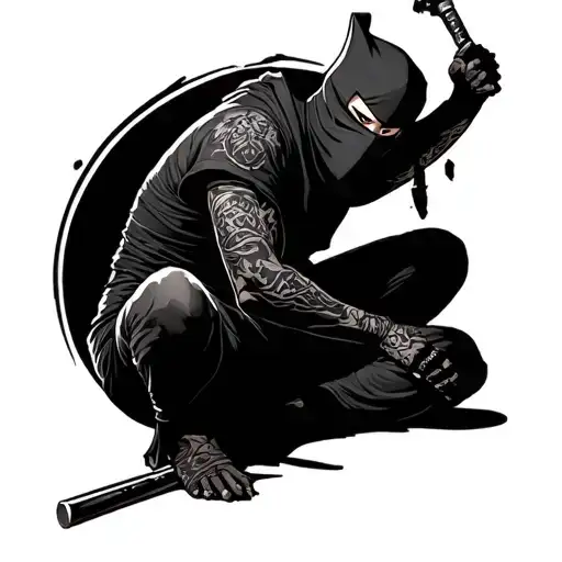 Ninja sitting tattoo design idea