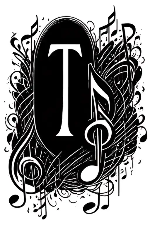 musical note with letter t tattoo design idea