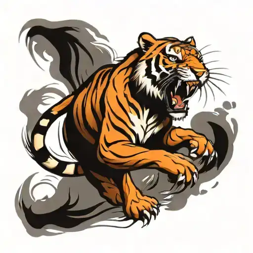 ferocious tiger attacking tattoo design idea