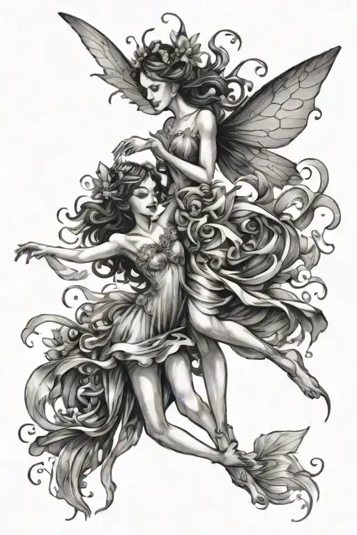 fairies dancing tattoo design idea